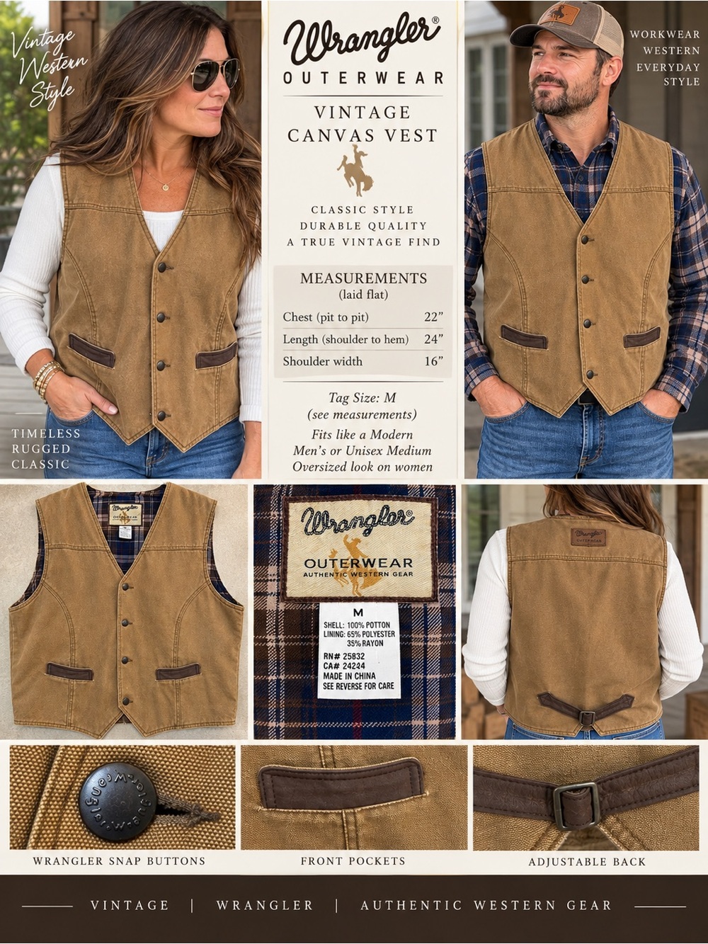 Vintage Wrangler outerwear canvas Tan Canvas Workwear Vest